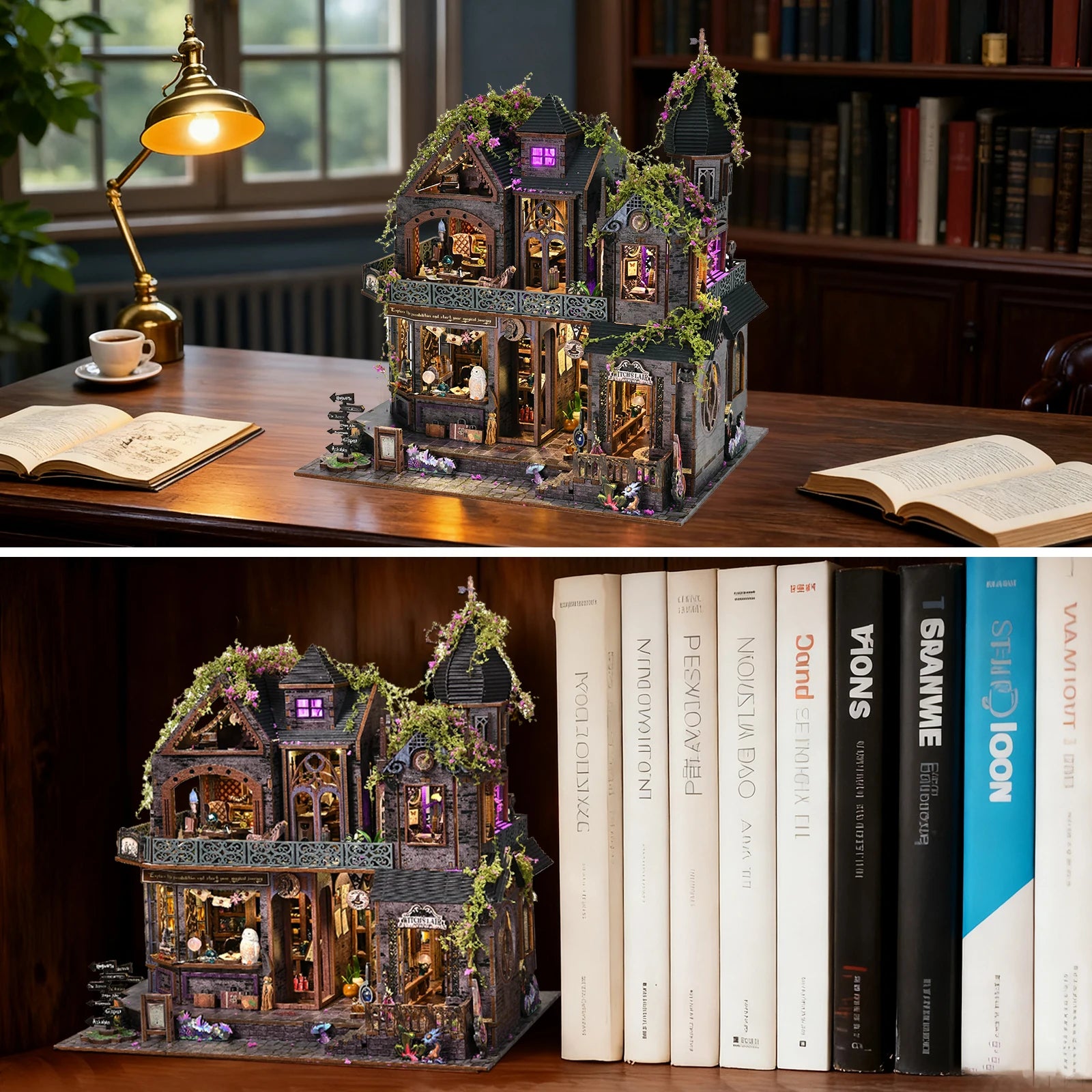 Magic Castle 3D DIY Wooden Book Nook Kit Handmade Dollhouse Model Bookend Building Puzzle Home Decor