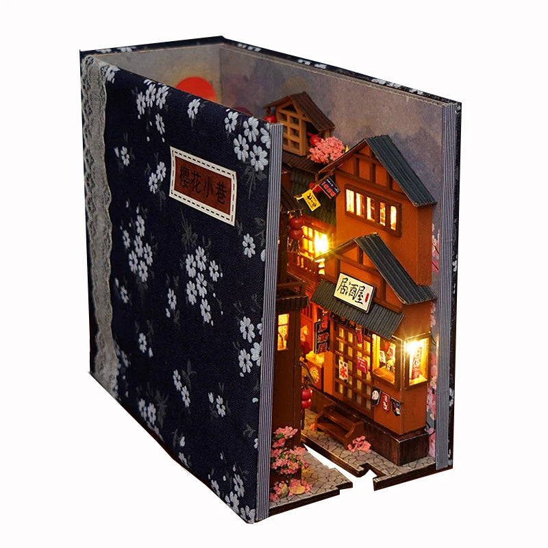 New Book Nook Japanese City Alley Model Building Bookend Bookshelf Insert Bookcase DIY Assemble Toys Child Girl Adult Gift Casa