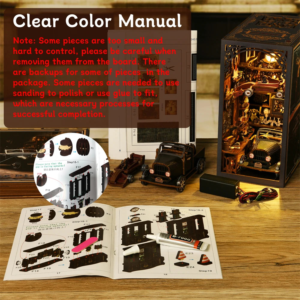 DIY Dollhouse Book nook Kit Vintage Car Museum Magical Realistic Imagination Simulated Book Nook Kit Bookend Stand F1 3D Puzzle