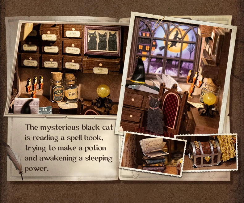 CUTEBEE DIY Book Nook Kit Miniature Dollhouse Book Nook Touch Lights with Furniture for Christmas Gifts (Magic Pharmacist )