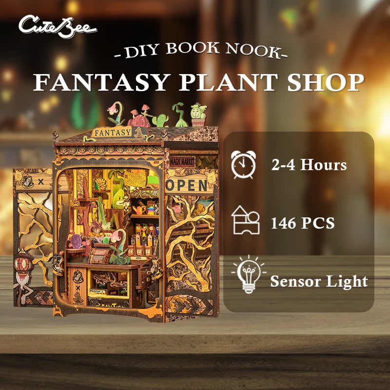CUTEBEE DIY Book Nook Kit Miniature Dollhouse with Light Magic Bookshelf Insert Booknook Home Decoration for Craft Birthday Gift