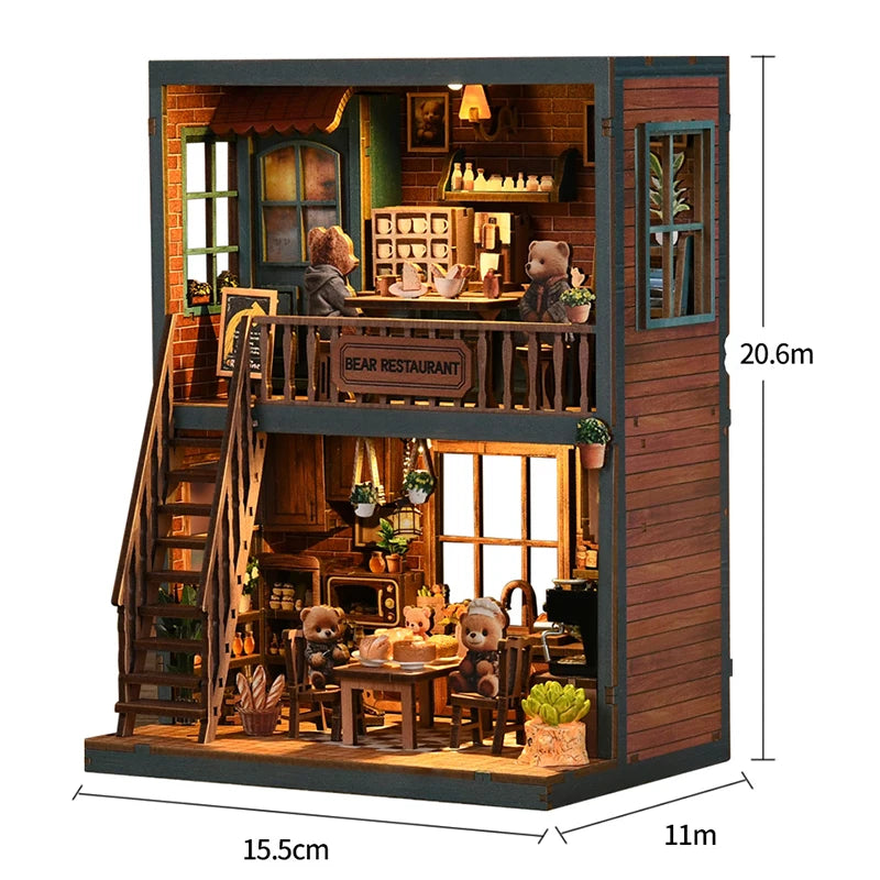 Book Nook Kit DIY Doll House With LED Light Bookshelf Insert Wooden Mini Dollhouse Furniture Light Kit For Birthday Family Gift