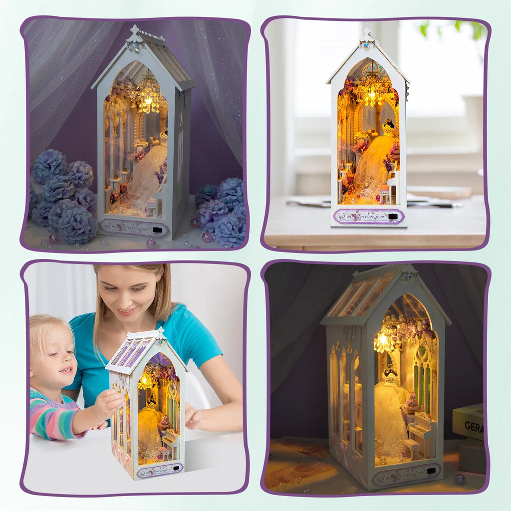 DIY Book Nook Kit Miniature Doll House With LED Light 3D Puzzle Model Building Wooden Bookshelf Bookend Toy Adults Birthday Gift