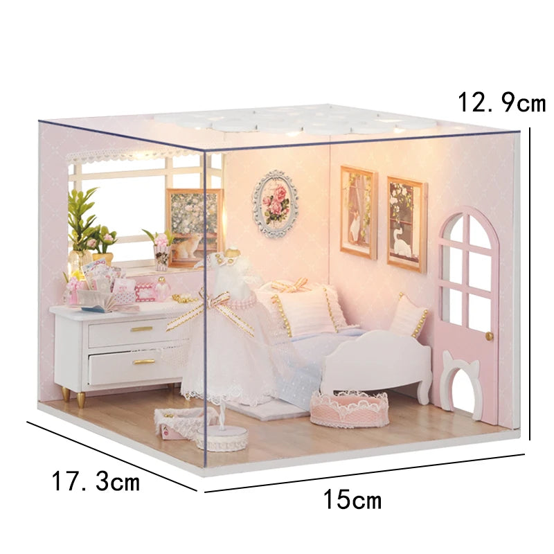 Book Nook Kit DIY Doll House With LED Light Bookshelf Insert Wooden Mini Dollhouse Furniture Light Kit For Birthday Family Gift