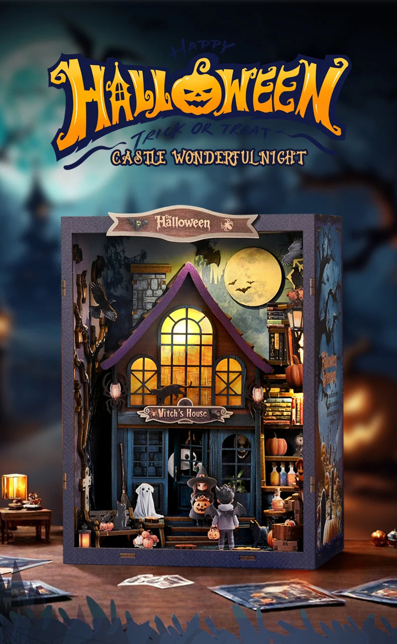 Book Nook Kit DIY Doll House With LED Light Bookshelf Insert Wooden Mini Dollhouse Furniture Light Kit For Birthday Family Gift