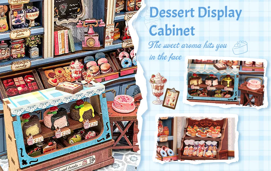 CUTEBEE Book Nook Kit DIY Doll House with LED Light Bookshelf Insert Sweet Marie Miniature Model For Birthday Family Gift