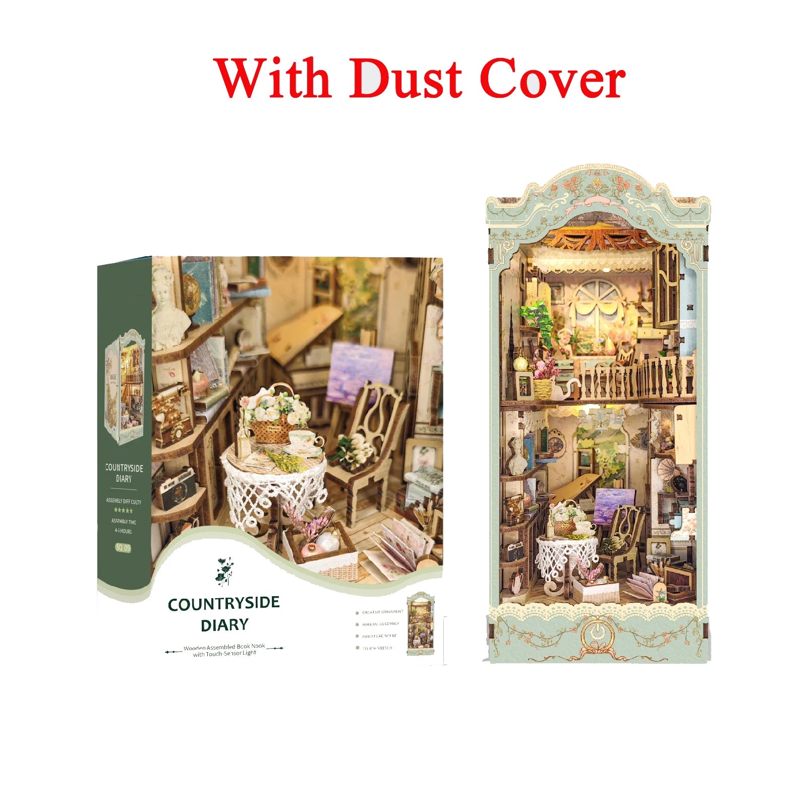 DIY Wooden Book Nook Shelf Insert Kit Miniature Building Kits Magic Night Alley Bookshelf with LED Lights Bookends Friends Gifts