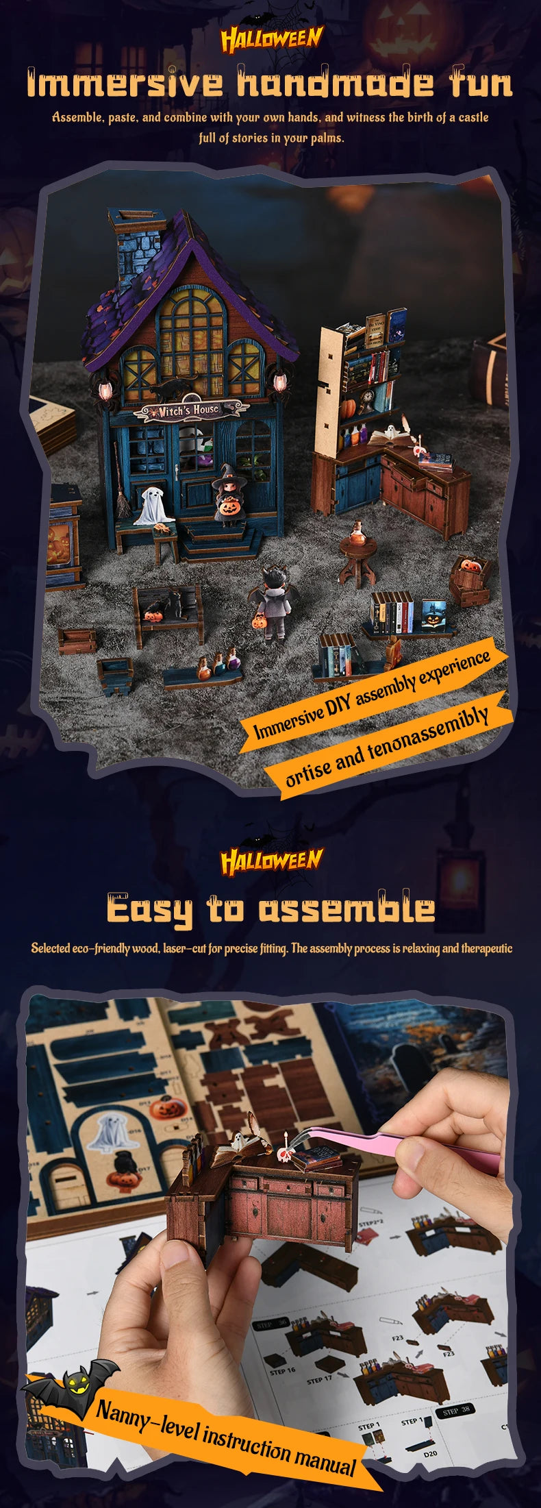 Book Nook Kit DIY Doll House With LED Light Bookshelf Insert Wooden Mini Dollhouse Furniture Light Kit For Birthday Family Gift