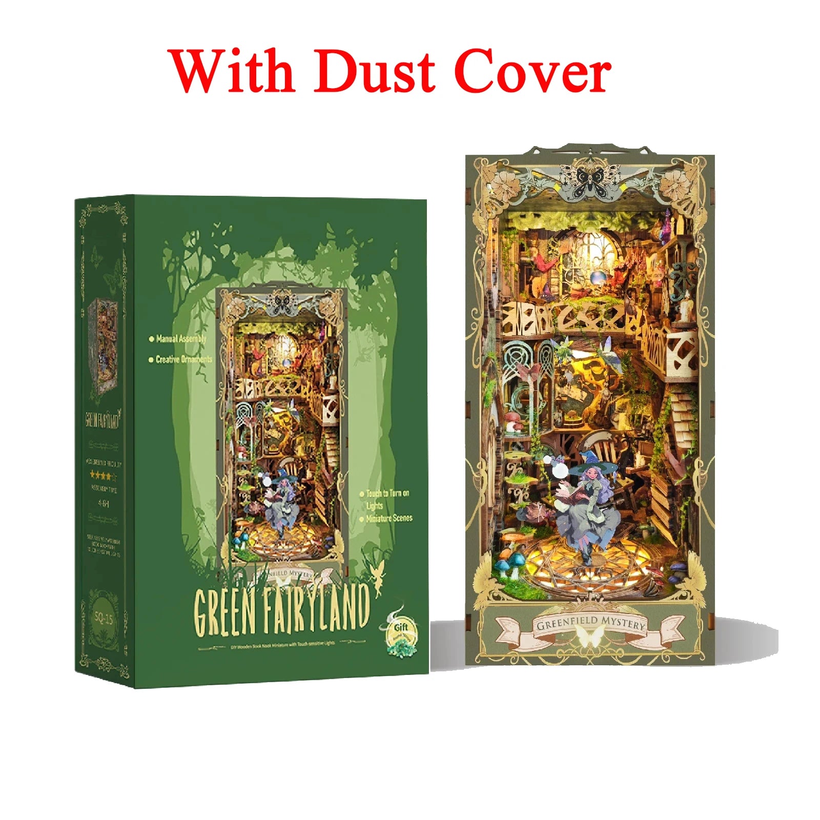 DIY Wooden Book Nook Shelf Insert Kit Miniature Building Kits Magic Night Alley Bookshelf with LED Lights Bookends Friends Gifts