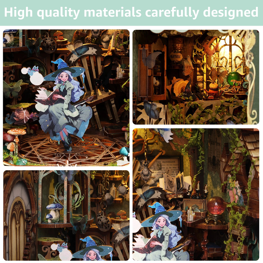 DIY Book Nook Miniatures Shelf Mini Doll House Kit LED Glowing Book Nook Dollhouse Wooden Bookshelf Home Decoration NewYear Gift