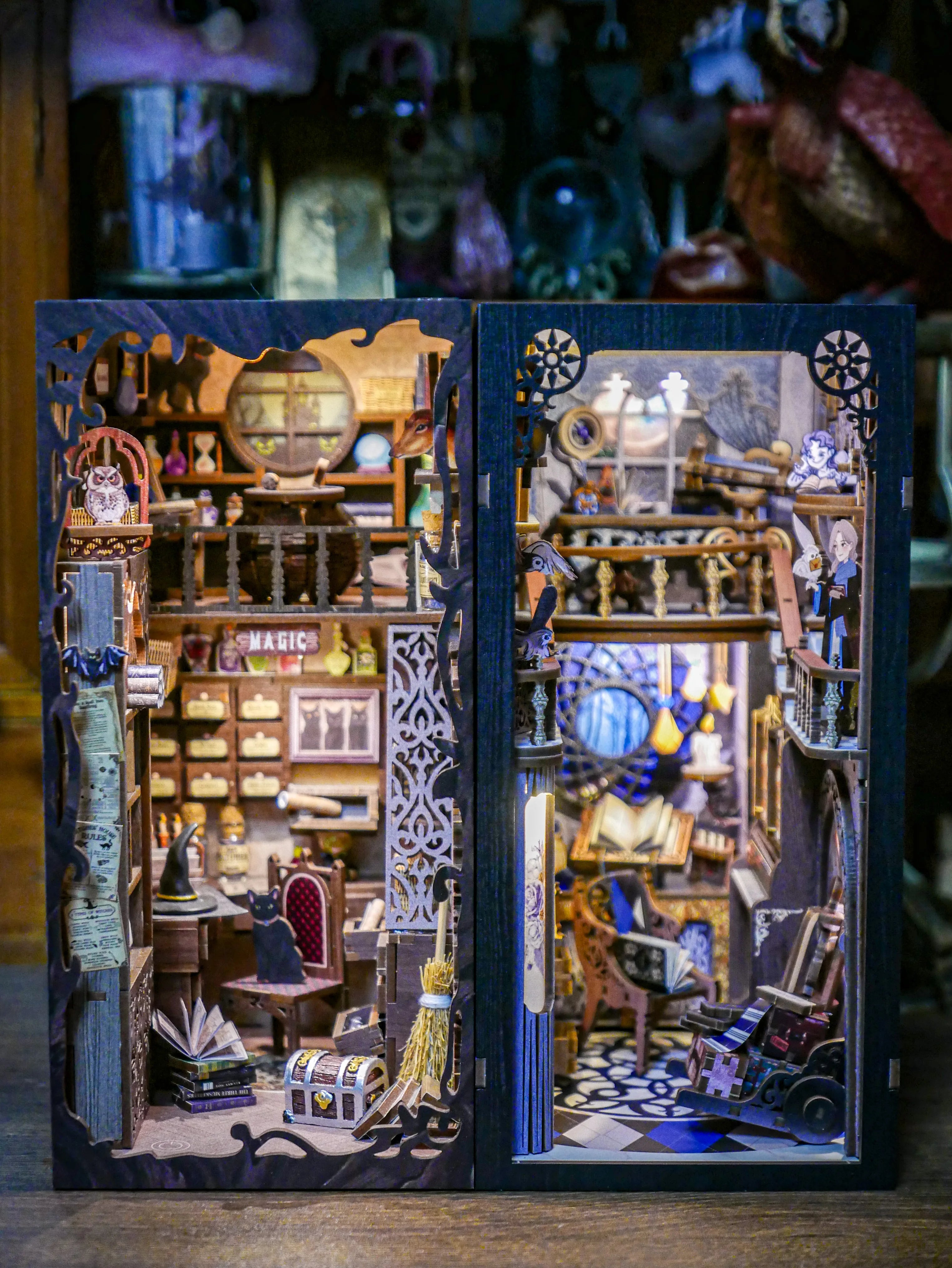 Cutebee DIY Book Nook Kit 3D Wooden Dollhouse Bookshelf Insert Decor Alley Miniature House with Dustproof LED Light Booknook