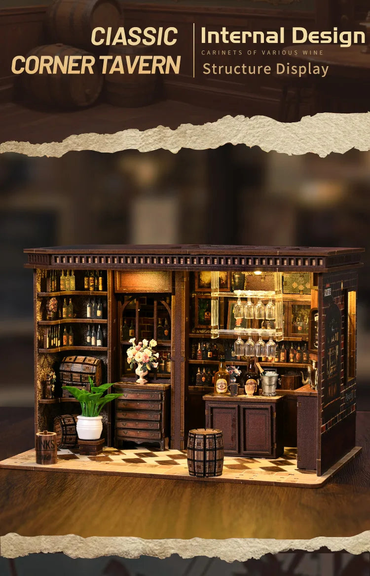 Book Nook Kit DIY Doll House With LED Light Bookshelf Insert Wooden Mini Dollhouse Furniture Light Kit For Birthday Family Gift