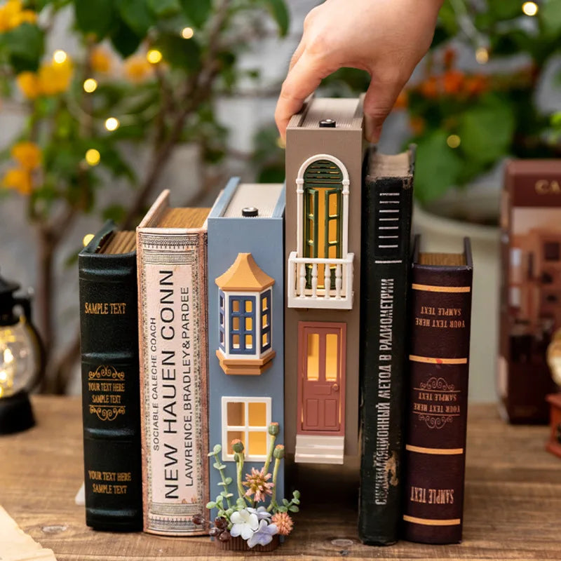 Booknook Creative Book Holders Fake Books Bookends Model Kit With LED Light For Bookshelf Insert Decor Miniature Ornament Gift