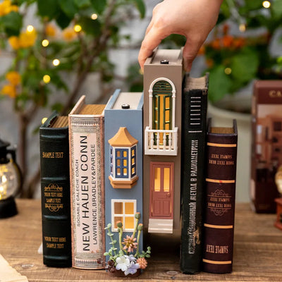Booknook Creative Book Holders Fake Books Bookends Model Kit With LED Light For Bookshelf Insert Decor Miniature Ornament Gift