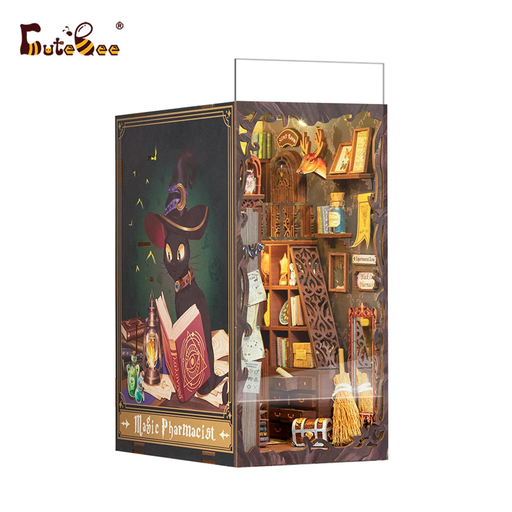 CUTEBEE Book Nook Miniature Doll House Kit With Touch Light Dust Cover Booknook Toys For Birthday Gifts Magic Nebula Common Room