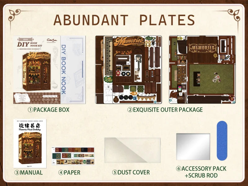 CUTEBEE DIY Book Nook Kit Miniature Wooden Dollhouse with Lights Bookshelf Insert 3D Puzzle Decor Model for Gifts Owl Bookstore