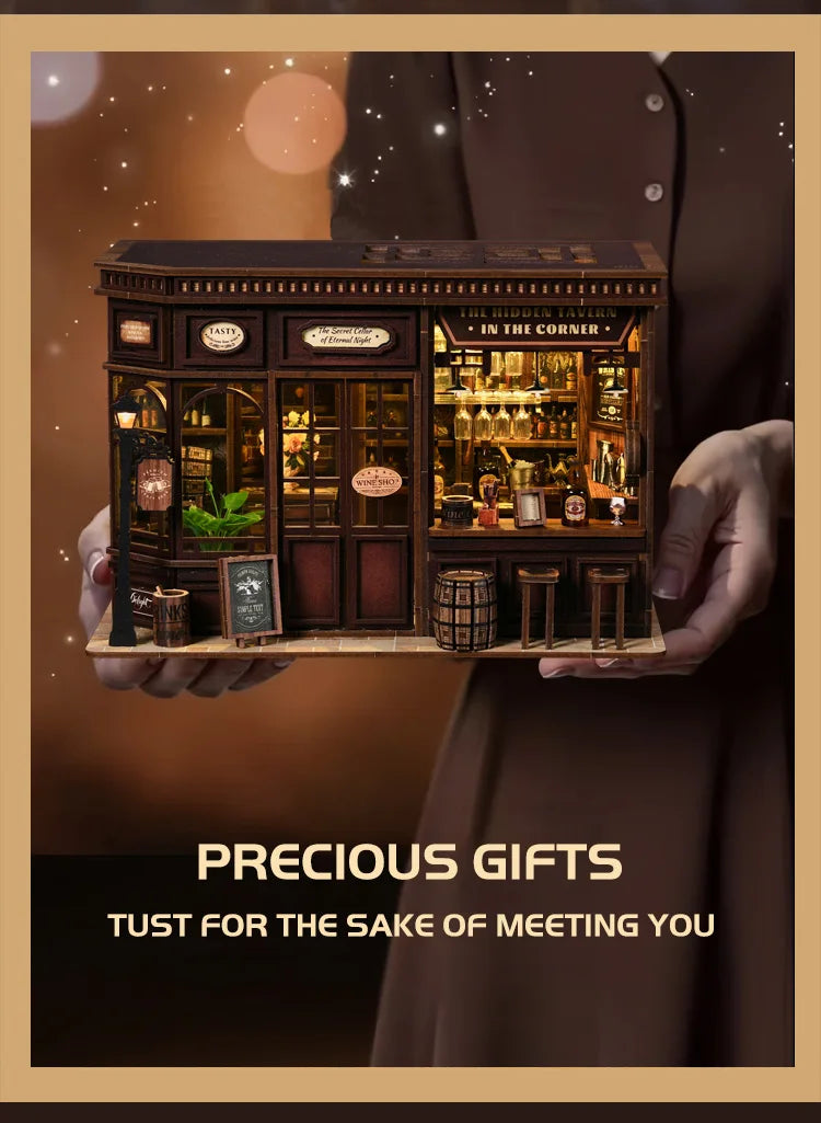 Book Nook Kit DIY Doll House With LED Light Bookshelf Insert Wooden Mini Dollhouse Furniture Light Kit For Birthday Family Gift