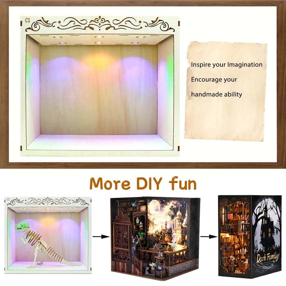 Book Nook Kit Creativity DIY 3D Puzzle Wooden with LED Light Carving Free Engraving Custom Name Figurines Dollhouse Birthday