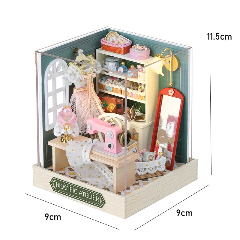 Book Nook Kit DIY Doll House With LED Light Bookshelf Insert Wooden Mini Dollhouse Furniture Light Kit For Birthday Family Gift