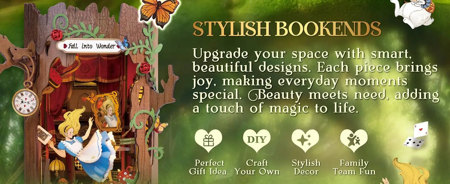 Robotime Rolife Book Nook Kits Fall into Wonder DIY Booknook with Lights Miniature House Kit 3D Wooden Puzzle Bookshelf Gift TGB