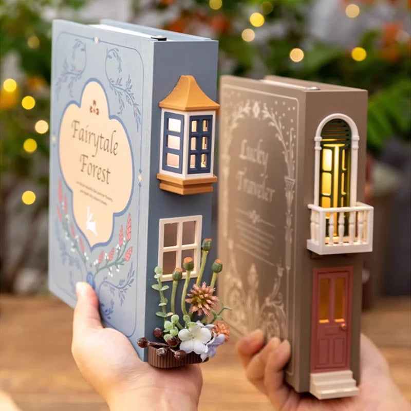 Fake Books Bookends With Led Light Book Holders Booknook Model Kit For Bookshelf Insert Miniature Ornament Decor Christmas Gifts
