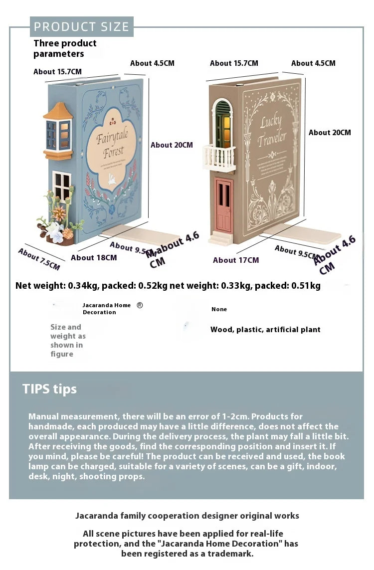 Fake Books Bookends With Led Light Book Holders Booknook Model Kit For Bookshelf Insert Miniature Ornament Decor Christmas Gifts