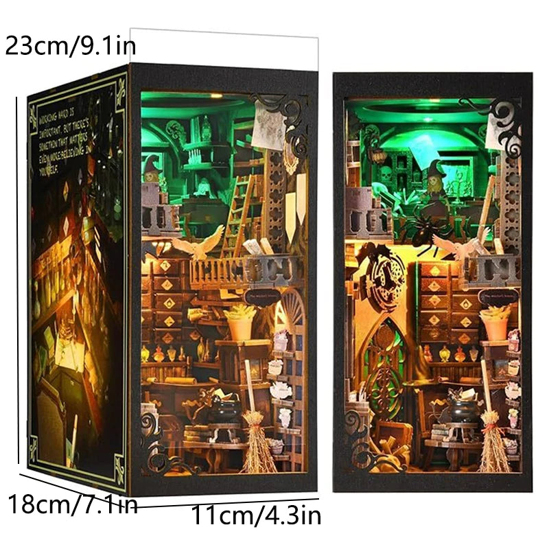 Book Nook Kit DIY Miniature House Wooden Book Shelf Insert Model Dollhouses With Light 3D Puzzle Building Toys For Kids Gifts
