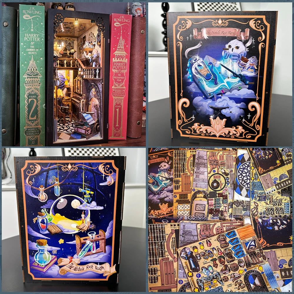 Cutebee DIY Book Nook Kit 3D Wooden Dollhouse Bookshelf Insert Decor Alley Miniature House with Dustproof LED Light Booknook