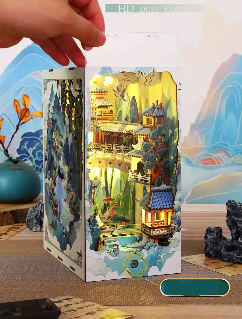 Book Nook Shelf Insert  Casa Miniature Doll House Kit Toys Home Dollhouse Bookends Furniture Wooden Bookshelf Birthday Gifts