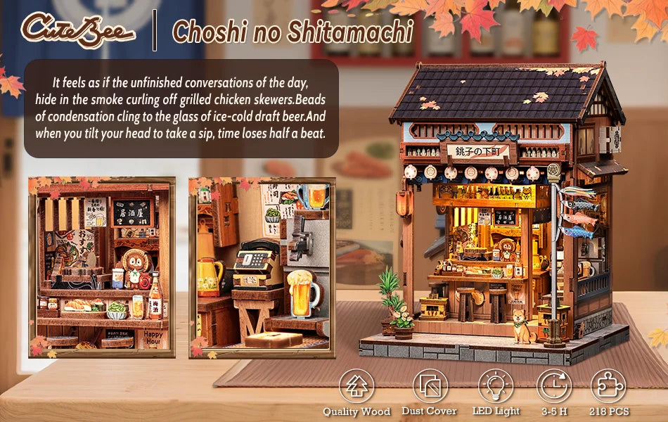 CUTEBEE DIY Book Nook Kit Miniature Dollhouse with Light Wooden Bookshelf Insert Retro Booknook Christmas Birthday Party Gift