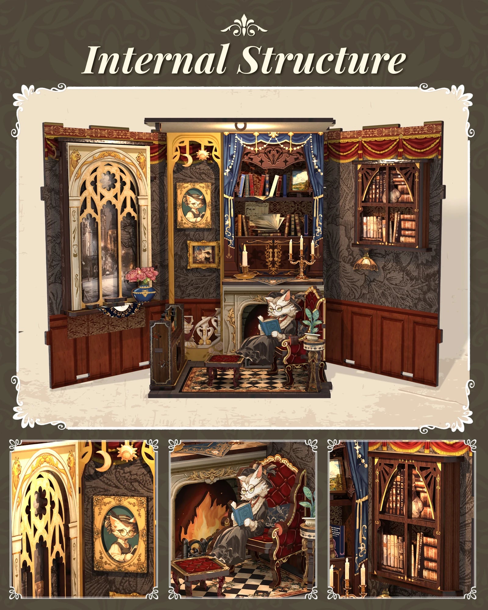 CUTEBEE Book Nook DIY Wooden Dollhouse Bookshop Series Easy Assembly Model Building Kits Birthday Gifts for Adults Teens