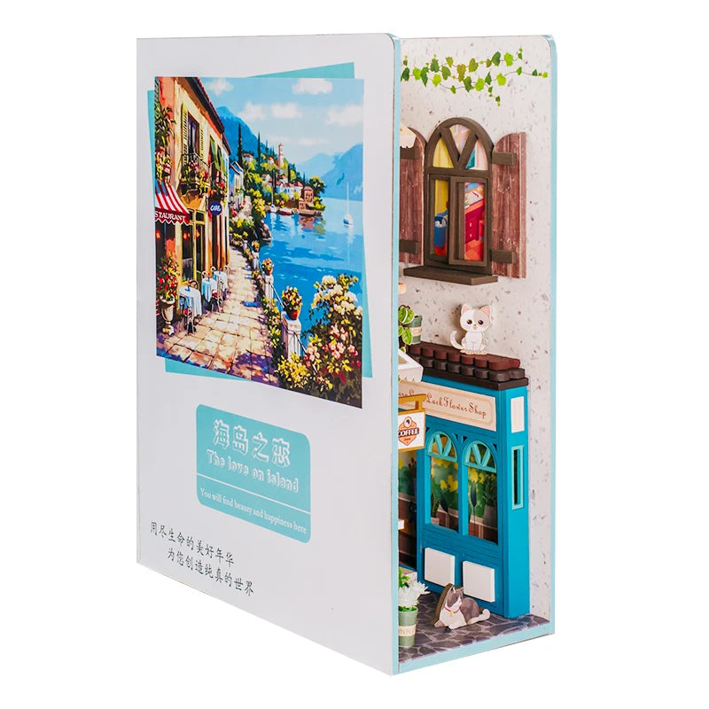 New Book Nook Japanese City Alley Model Building Bookend Bookshelf Insert Bookcase DIY Assemble Toys Child Girl Adult Gift Casa