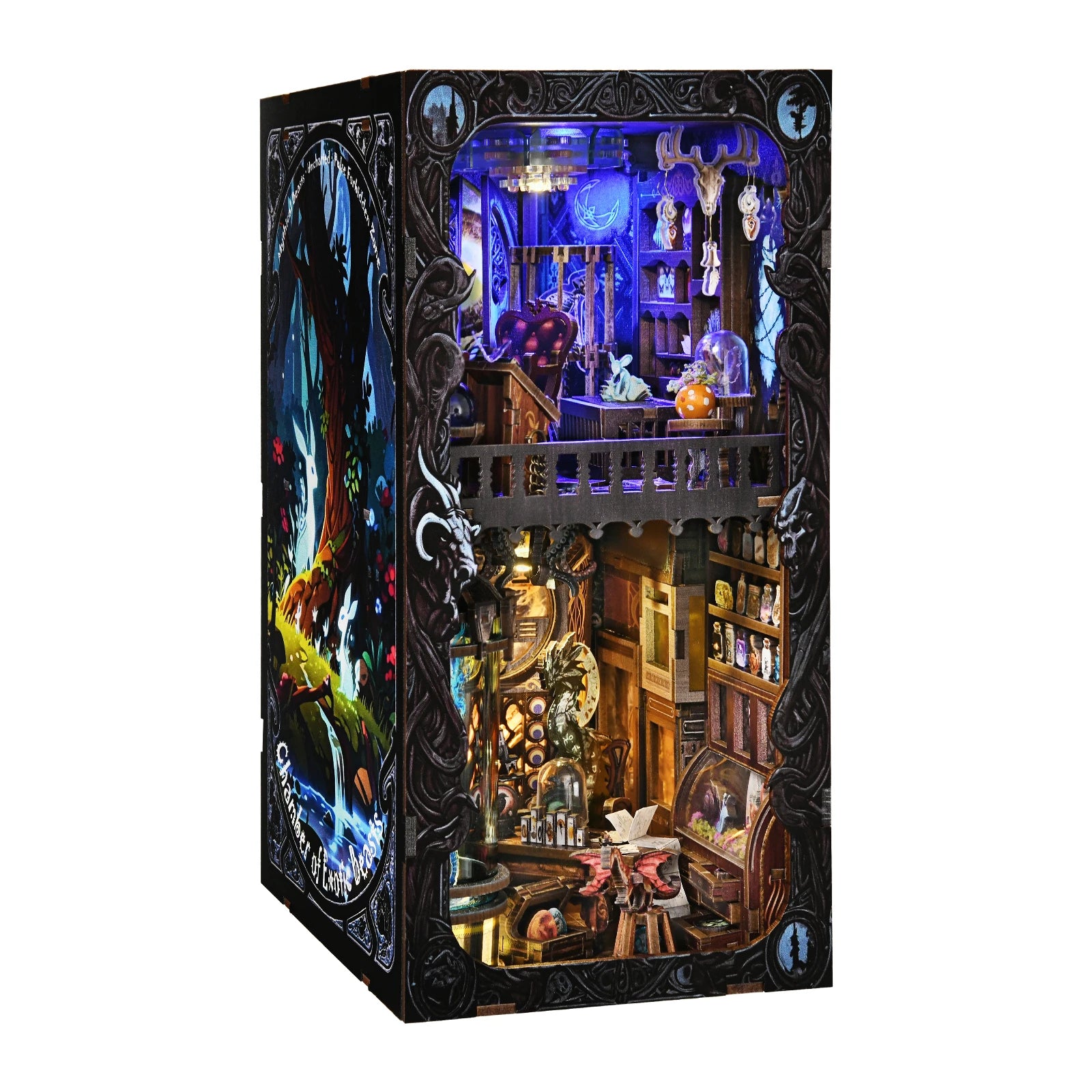 DIY Book Nook Kit Monster Collection Room Wooden Bookshop Dollhouse with Light Bookshelf Insert 3D Puzzle Decor for Gift