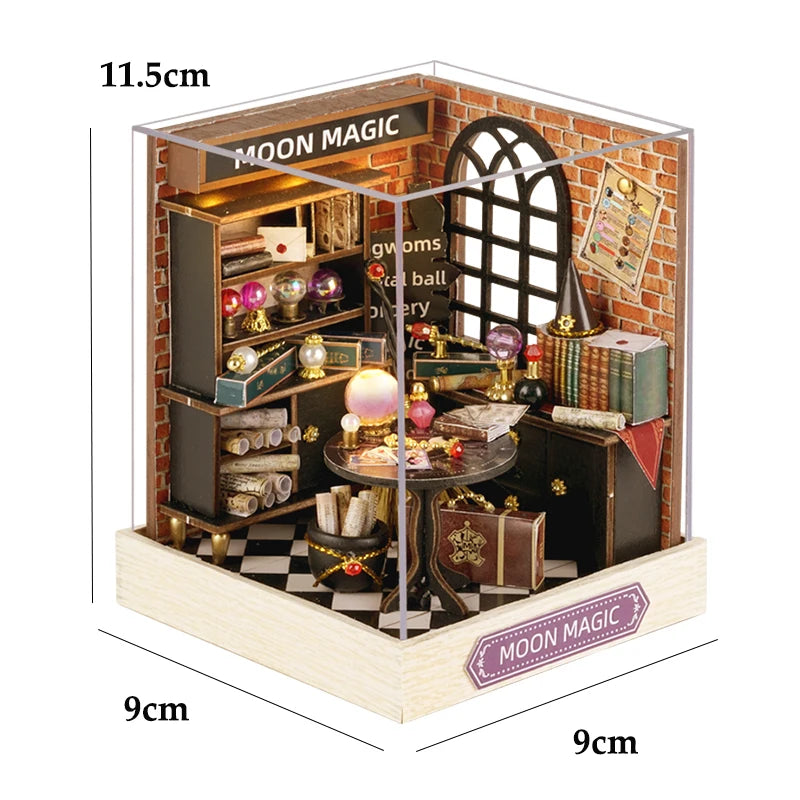 Book Nook Kit DIY Doll House With LED Light Bookshelf Insert Wooden Mini Dollhouse Furniture Light Kit For Birthday Family Gift