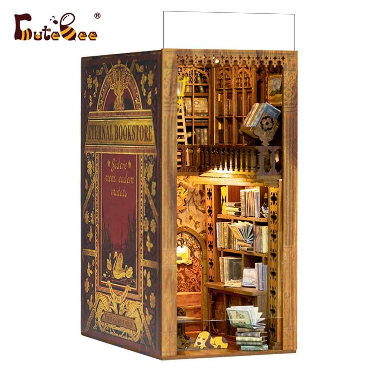 CUTEBEE DIY Book Nook Kit Miniature Dollhouse Book Nook Touch Lights with Furniture for Christmas Gifts (Magic Pharmacist )