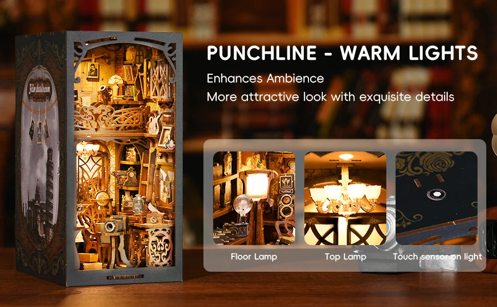 ATUBAN Book Nook Kit, DIY Dollhouse Booknook Bookshelf Insert 3D Wooden Puzzle Bookend for Book/Room Decor,Miniature Model House