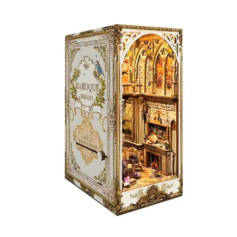 Diy Wooden Book Nook Shelf Insert Miniature Model Kits Retro Court Bookshelf Handmade Bookend For Friends Xmas Gifts