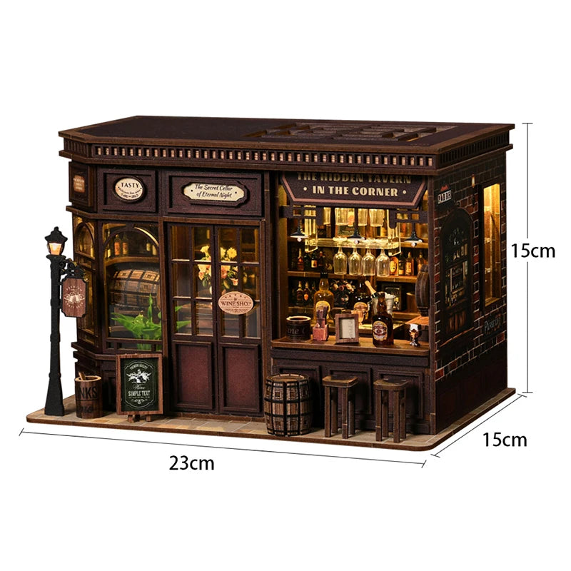 Book Nook Kit DIY Doll House With LED Light Bookshelf Insert Wooden Mini Dollhouse Furniture Light Kit For Birthday Family Gift