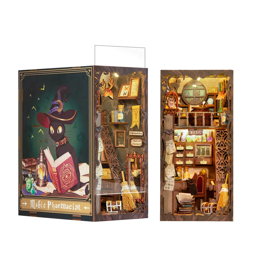 CUTEBEE DIY Book Nook Kit Miniature Dollhouse Book Nook Touch Lights with Furniture for Christmas Gifts (Magic Pharmacist )