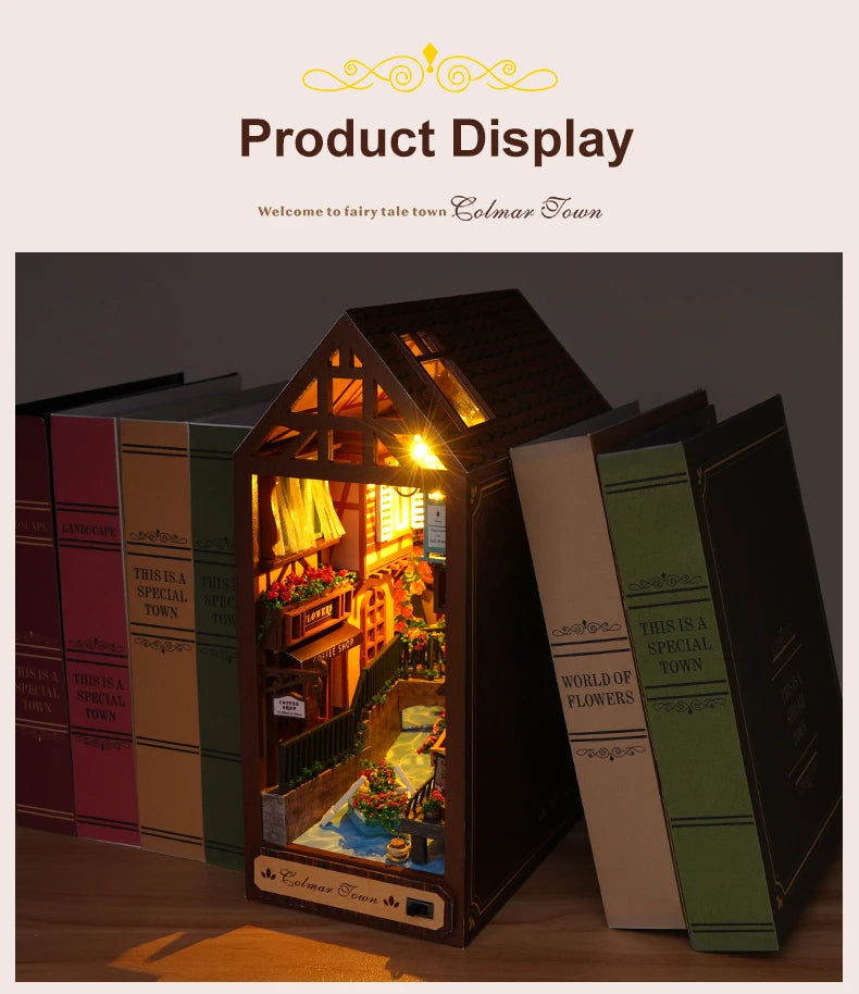 New Book Nook Japanese City Alley Model Building Bookend Bookshelf Insert Bookcase DIY Assemble Toys Child Girl Adult Gift Casa