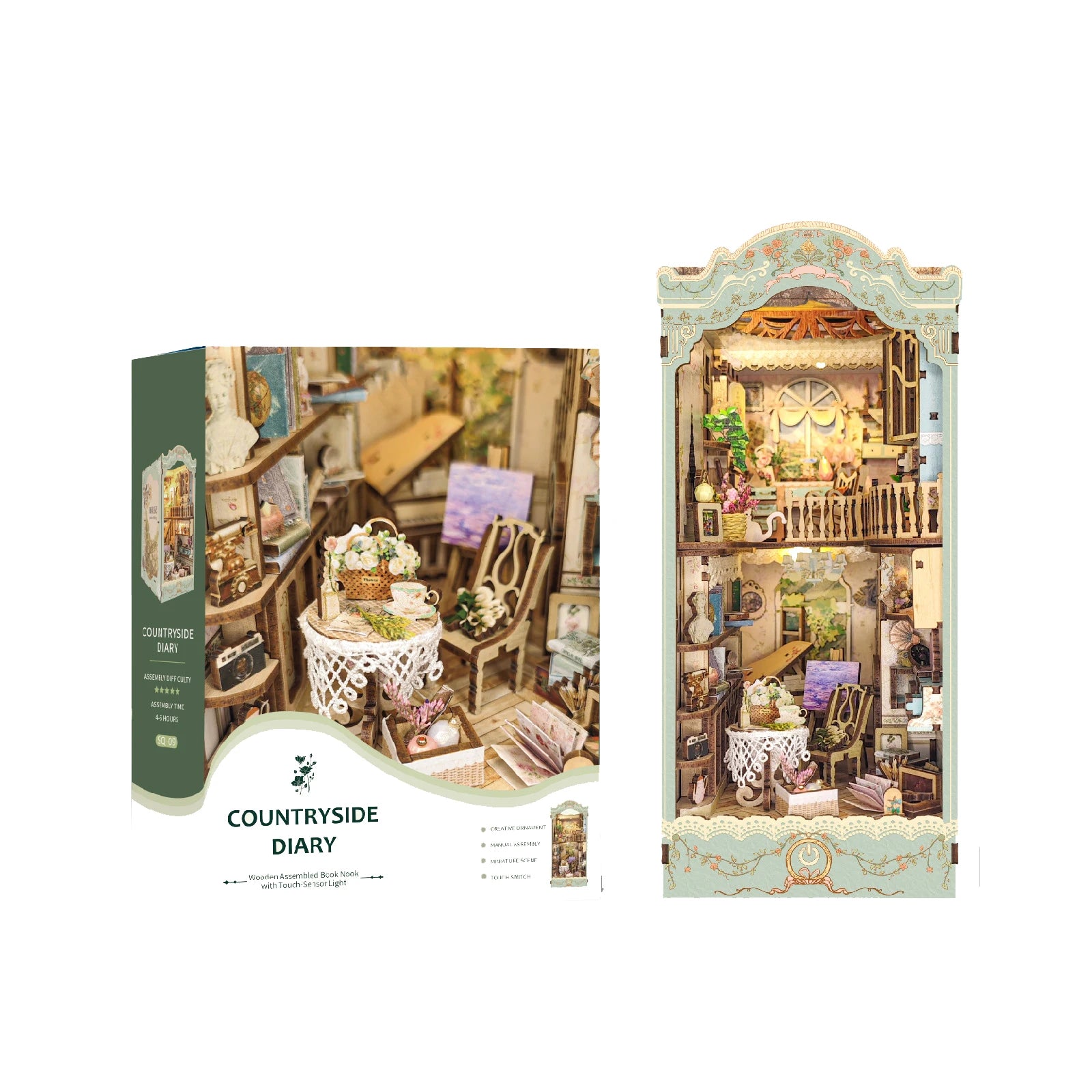 DIY Wooden Book Nook Shelf Insert Kit Miniature Building Kits Magic Night Alley Bookshelf with LED Lights Bookends Friends Gifts