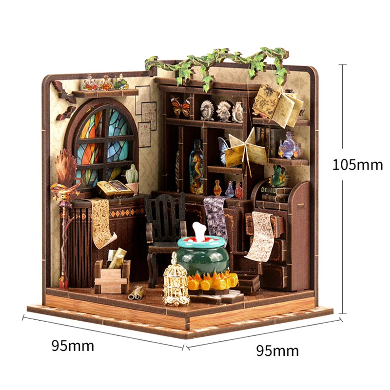 Book Nook Kit DIY Doll House With LED Light Bookshelf Insert Wooden Mini Dollhouse Furniture Light Kit For Birthday Family Gift