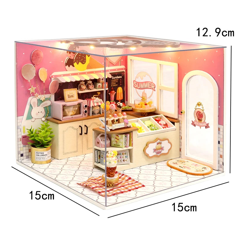 Book Nook Kit DIY Doll House With LED Light Bookshelf Insert Wooden Mini Dollhouse Furniture Light Kit For Birthday Family Gift