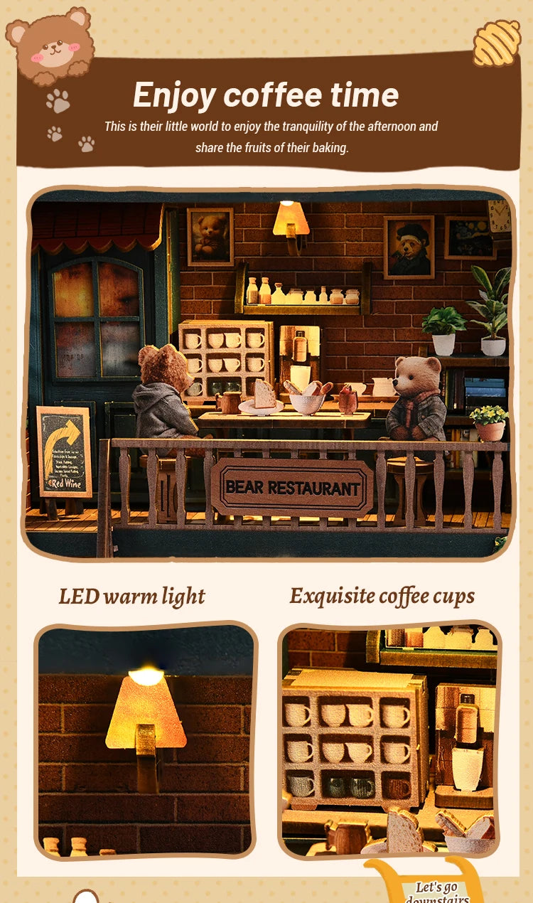 Book Nook Kit DIY Doll House With LED Light Bookshelf Insert Wooden Mini Dollhouse Furniture Light Kit For Birthday Family Gift
