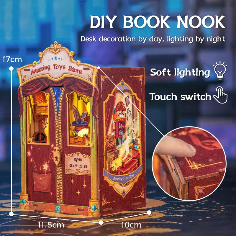 CUTEBEE Booknook DIY Miniature House with Light Wooden Bookshelf Insert Amazing Toys Store Book Nook Decor for Gifts 3D Puzzle