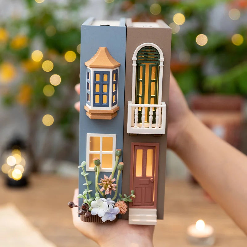Booknook Creative Book Holders Fake Books Bookends Model Kit With LED Light For Bookshelf Insert Decor Miniature Ornament Gift