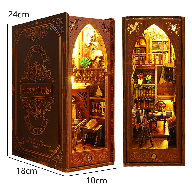 Book Nook Kit DIY Mini 3D Wooden Puzzle Handmade Bookshelf Dollhouse Model Bookend Building Home Decoration Toy Christmas Gifts