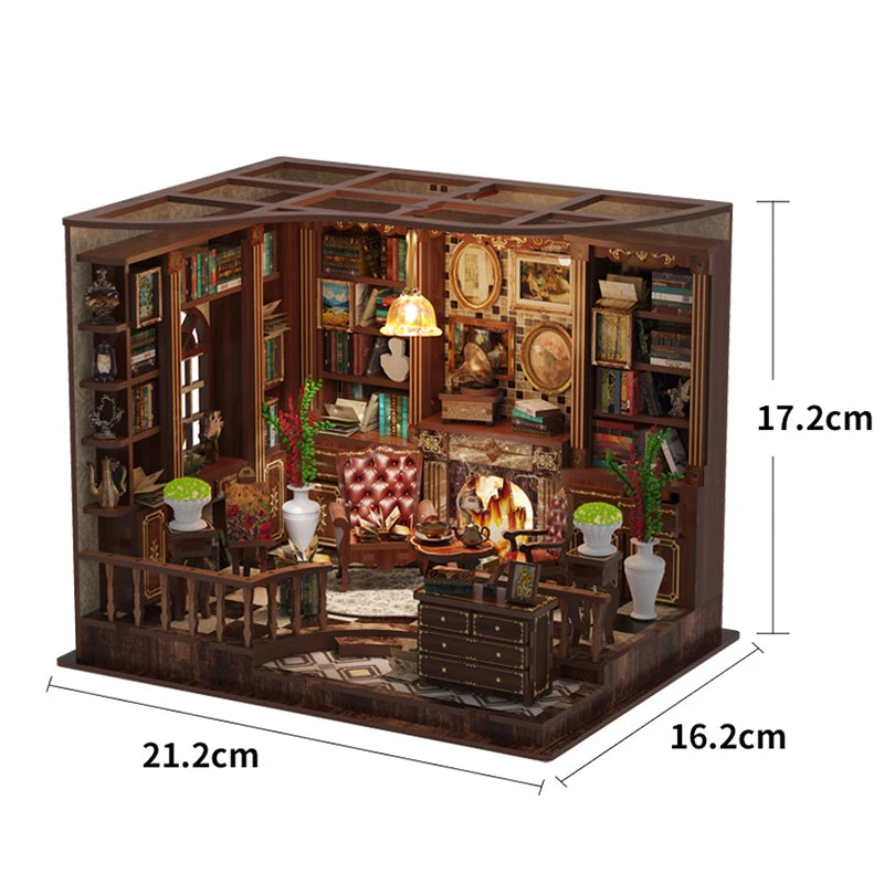 Book Nook Kit DIY Doll House With LED Light Bookshelf Insert Wooden Mini Dollhouse Furniture Light Kit For Birthday Family Gift