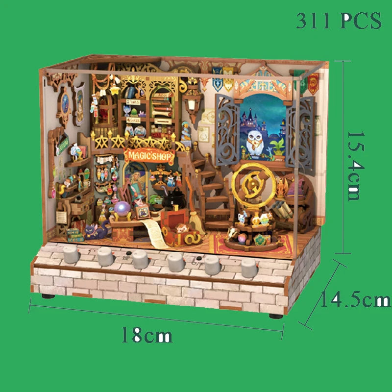 DIY Book Nook Shelf Insert Kits Wooden Miniature Model Kit Cyberrpunk Bookend Assembled Bookshelf Home Decor Christmas Gifts