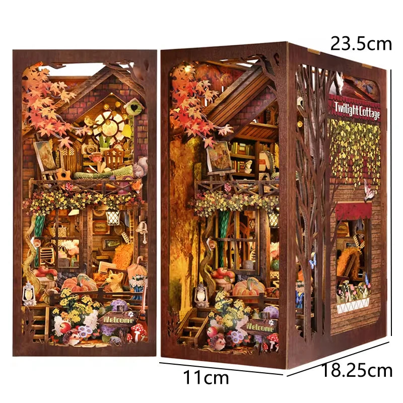 DIY Book Nook Kit Wooden Doll House 3D Puzzle Bookshelf Dollhouse Model Booknook Building Home Decoration For Christmas Gift